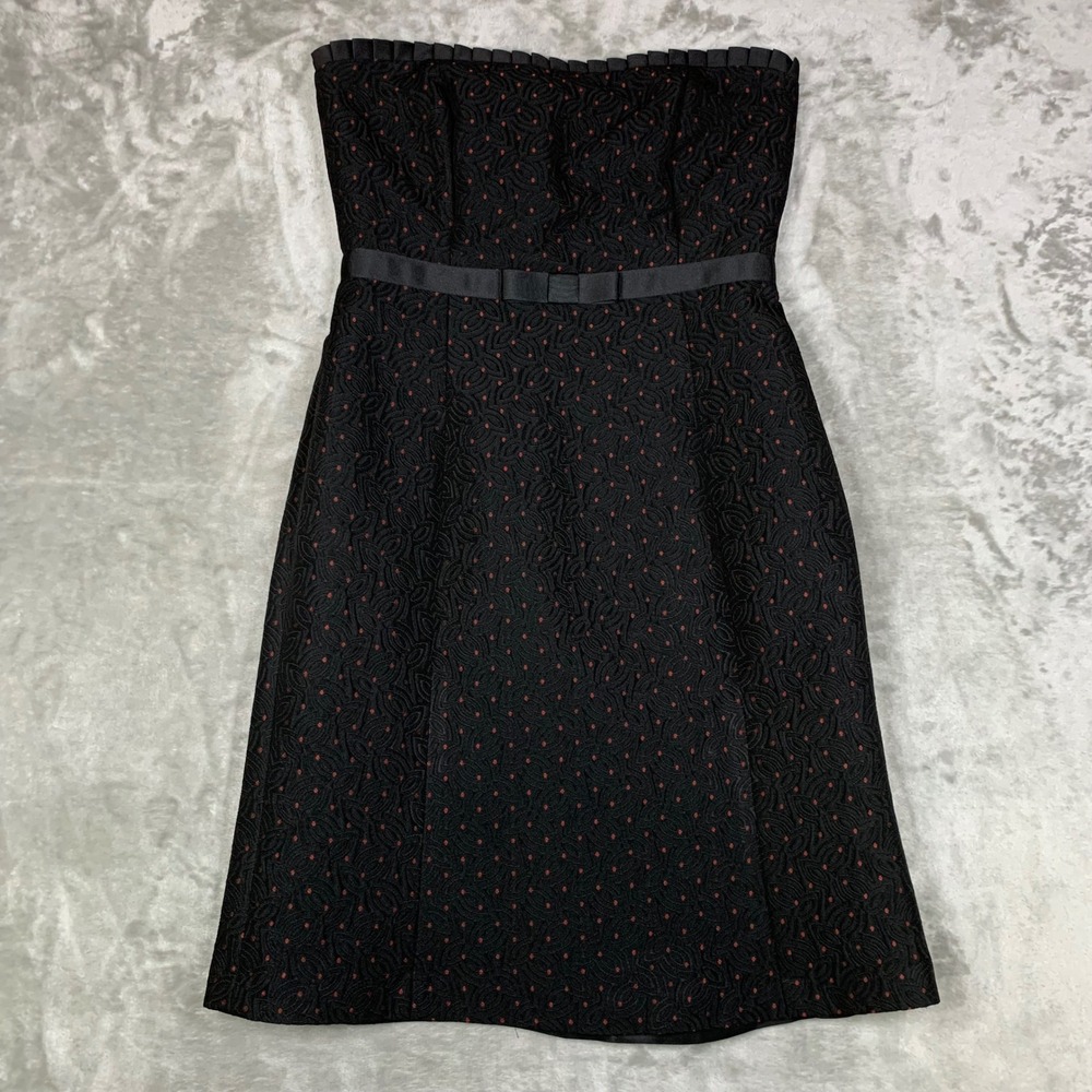 VTG Jill Michelle Y2K Strapless Cocktail Dress 4 Black Red Dot Jacquard Mini USA